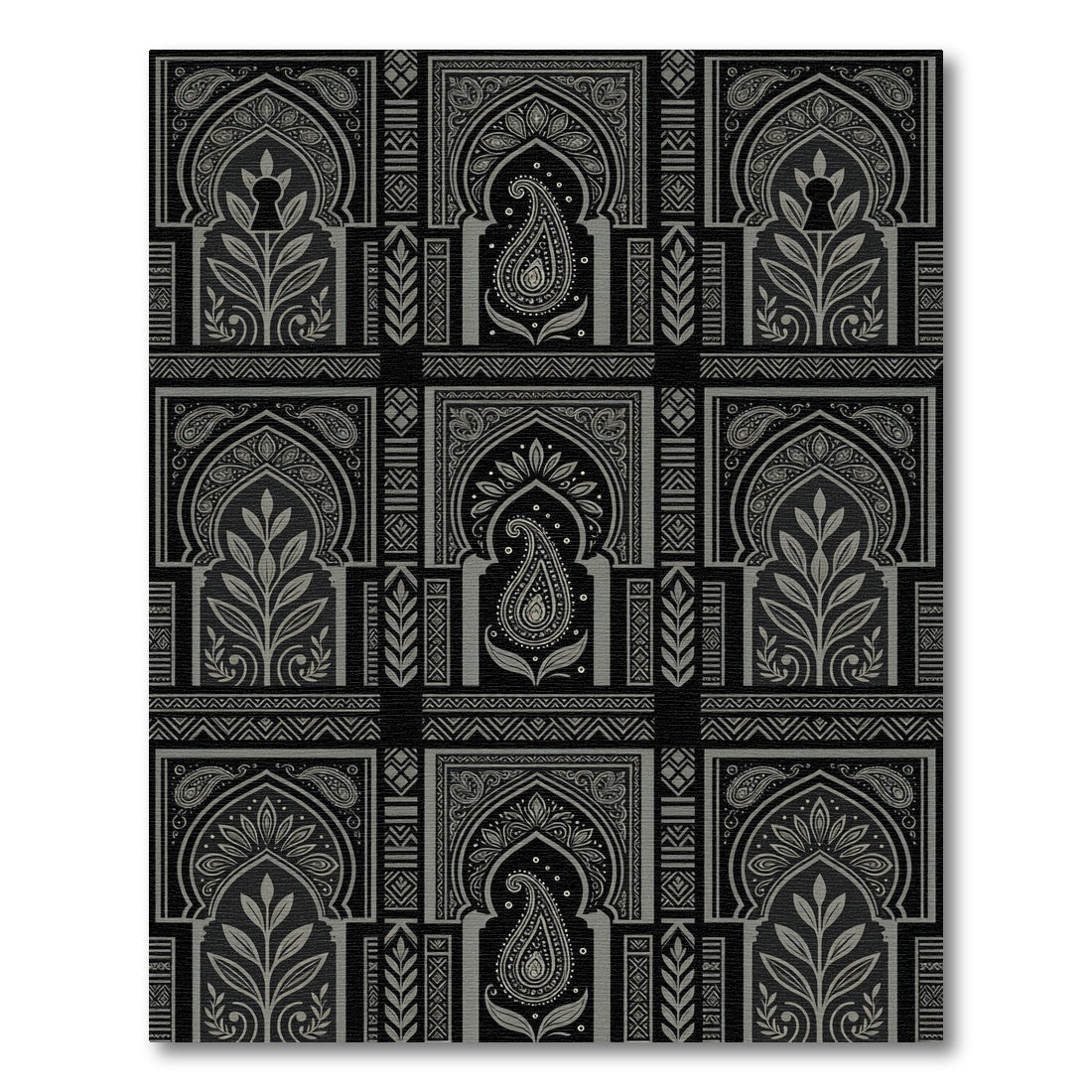 Ornate Gray Paisley Archway Collage Rug