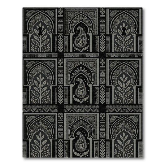 Ornate Gray Paisley Archway Collage Rug
