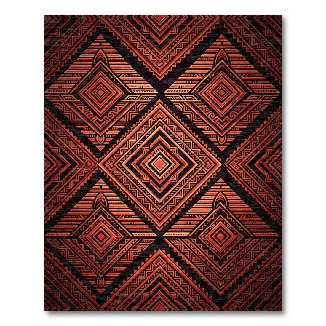Crimson Tribal Diamond Geometric Rug