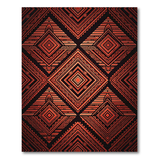 Crimson Tribal Diamond Geometric Rug