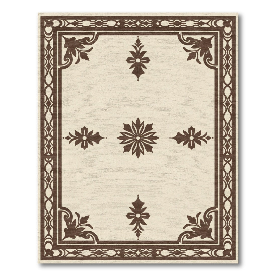 Ornate Brown Floral Medallion Cream Rug
