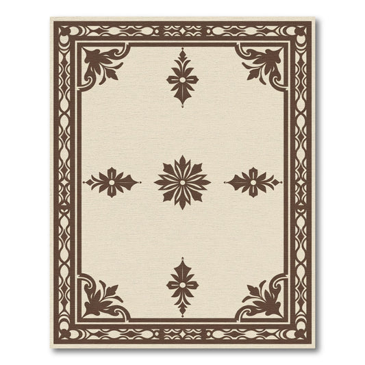 Ornate Brown Floral Medallion Cream Rug