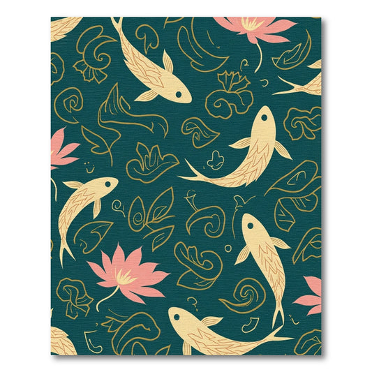 Teal Golden Fish Lotus Garden Rug