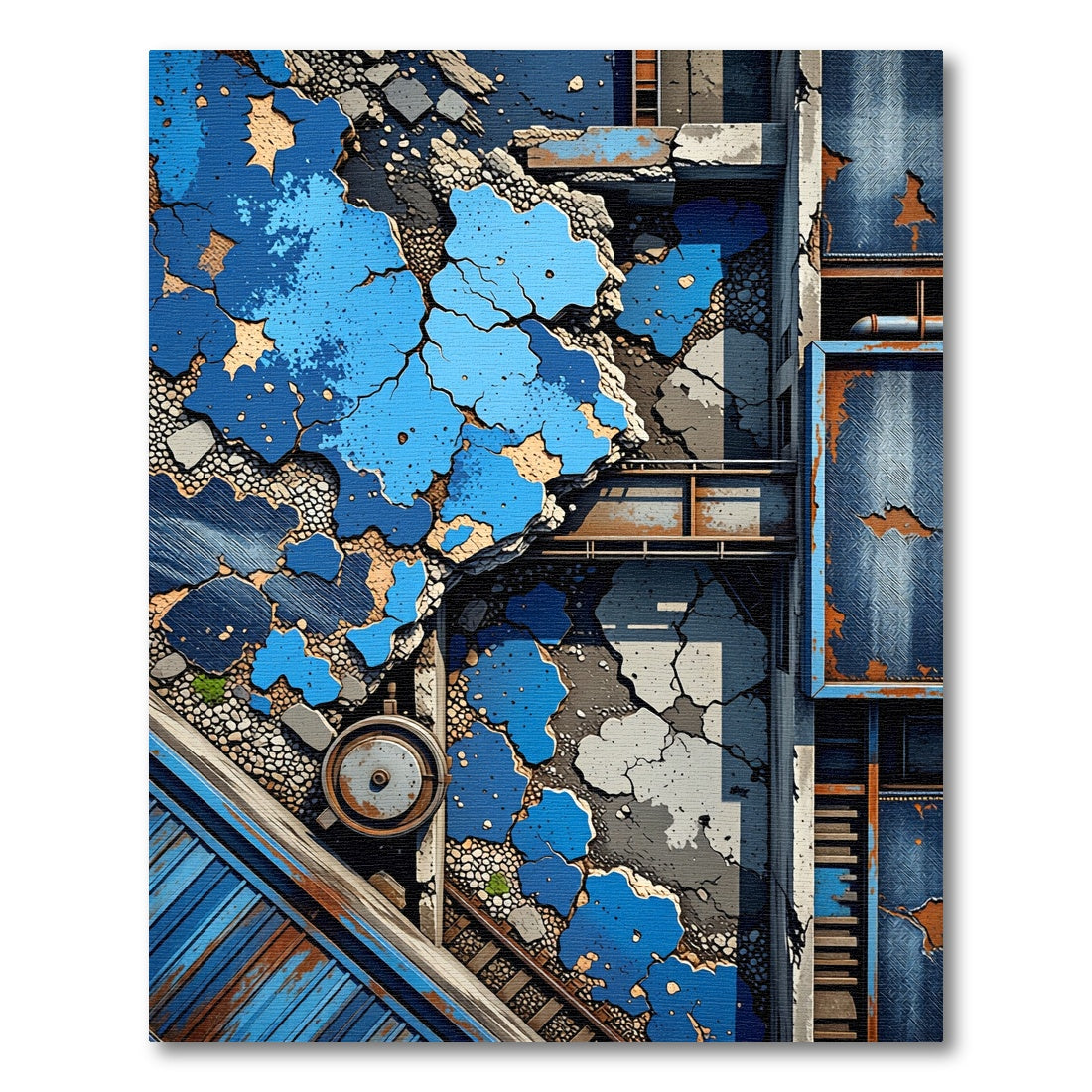 Urban Blue Abstract Cracked Texture Rug