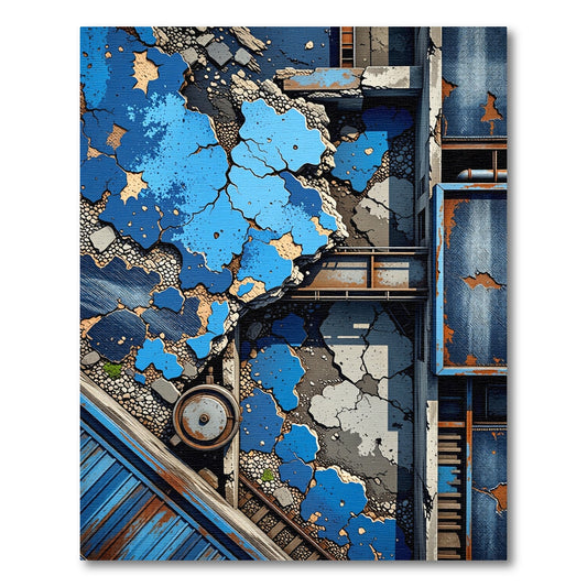 Urban Blue Abstract Cracked Texture Rug
