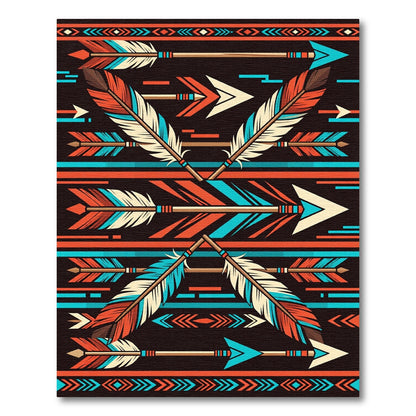 Geometric Tribal Arrow Ink Feathered Tapestry Rug