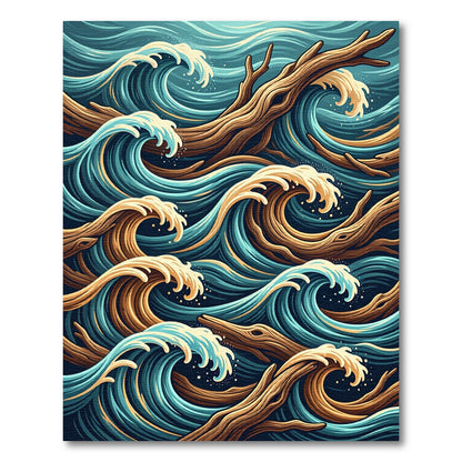 Azure Wood Tone Wave Composition Rug
