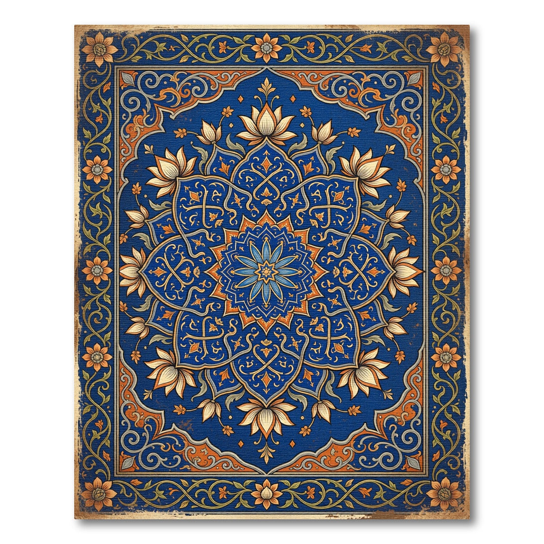 Azure Floral Medallion Lotus Rug