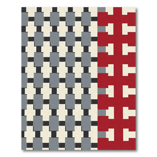 Red Gray Grid Interlock Weave Rug