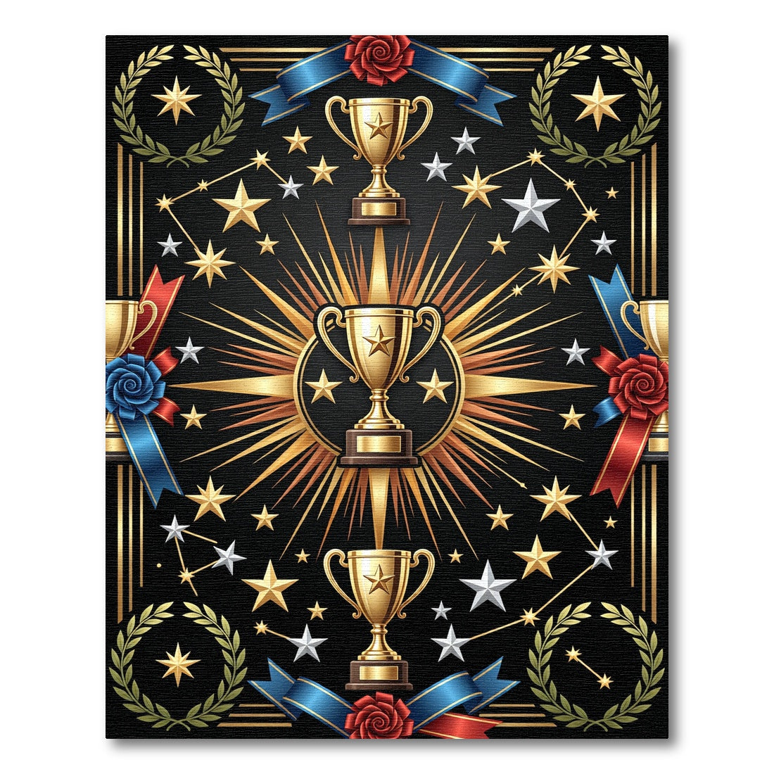 Golden Trophy Celestial Starry Black Emblem Rug