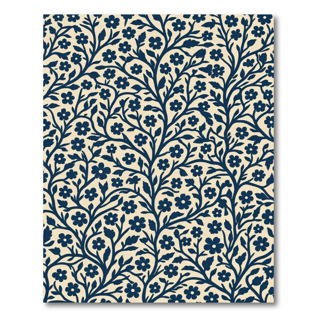 Deep Blue Floral Branch Vine Rug