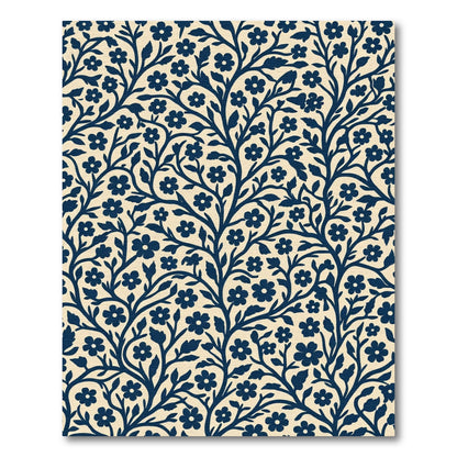 Deep Blue Floral Branch Vine Rug