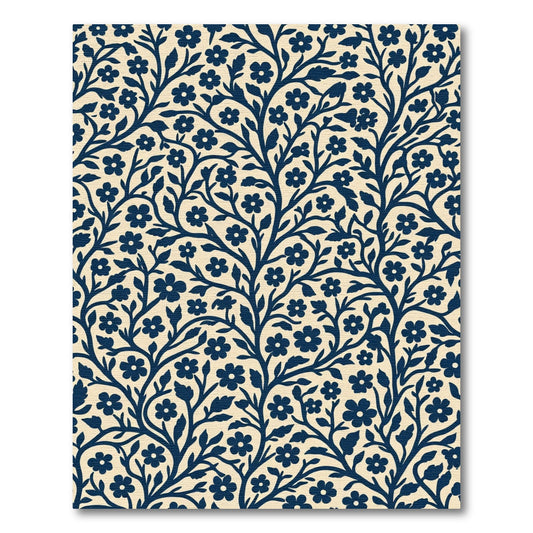 Deep Blue Floral Branch Vine Rug