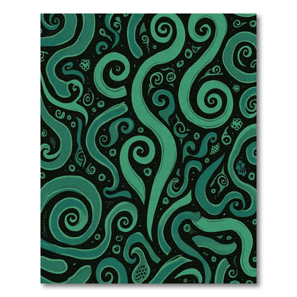 Deep Teal Swirls on Black Background Rug