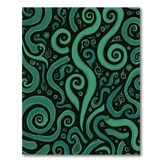 Deep Teal Swirls on Black Background Rug