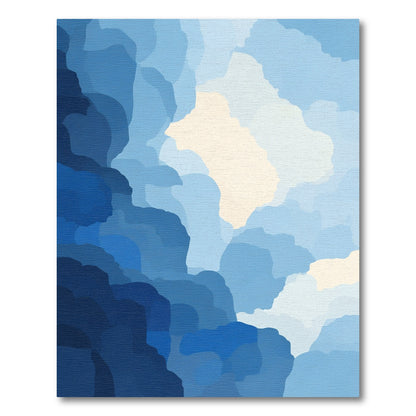 Abstract Blue Cloudscape Layered Rug