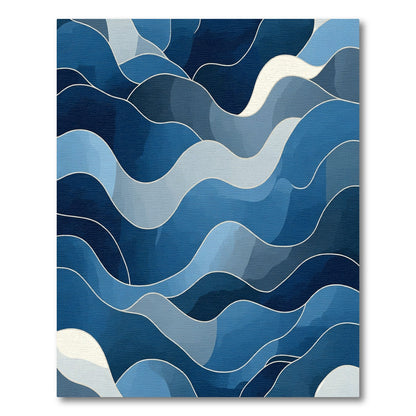 Abstract Deep Blue Flowing Waves Rug