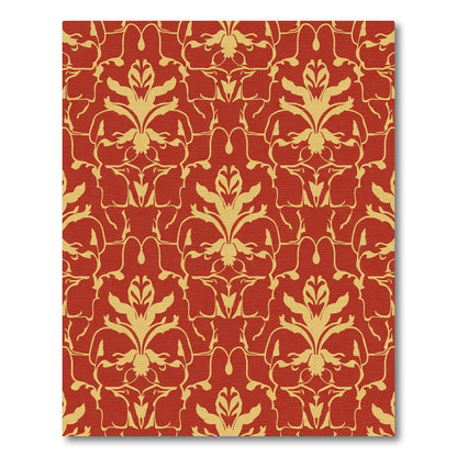 Crimson Gold Baroque Floral Damask Rug