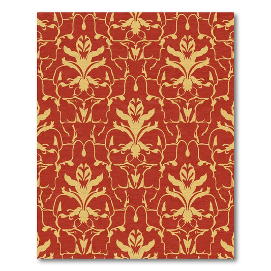 Crimson Gold Baroque Floral Damask Rug