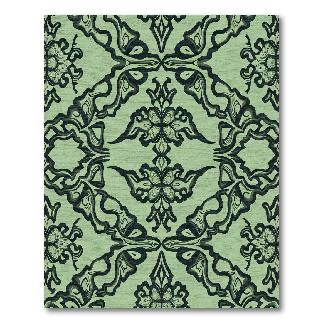 Sage Green Ornate Floral Scroll Rug