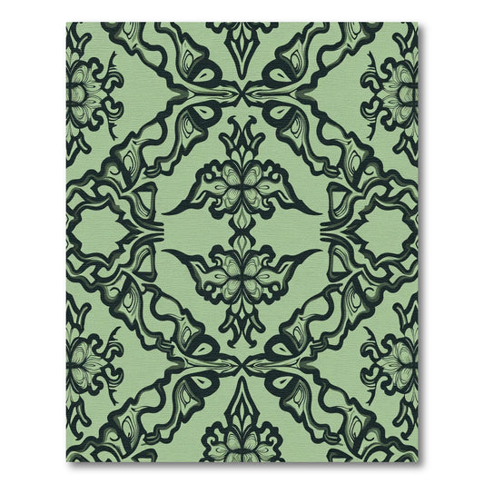 Sage Green Ornate Floral Scroll Rug
