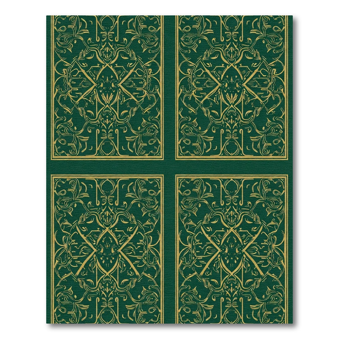 Emerald Green Gold Floral Border Rug
