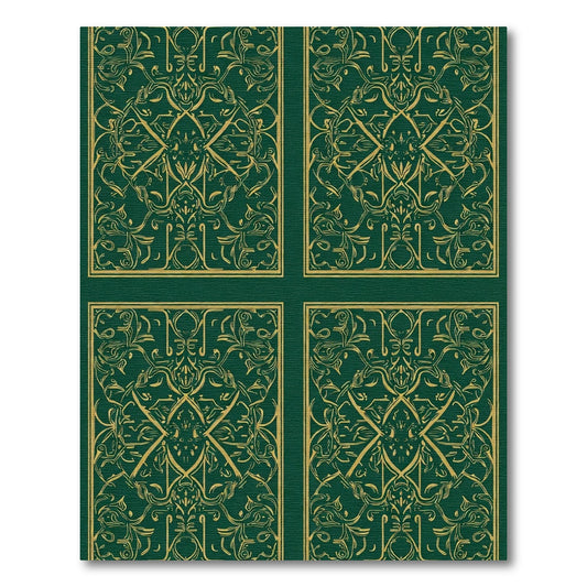 Emerald Green Gold Floral Border Rug