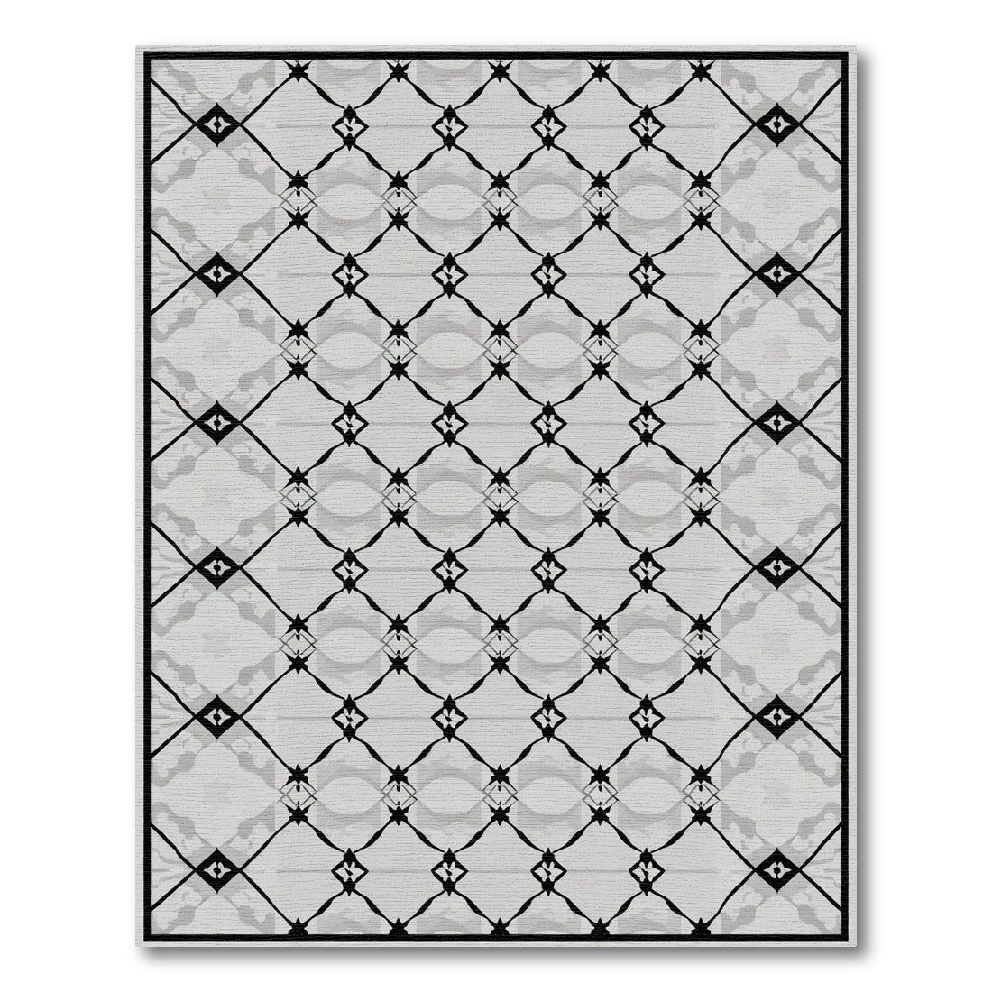 Gray Black Lattice Diamond Overlay Rug