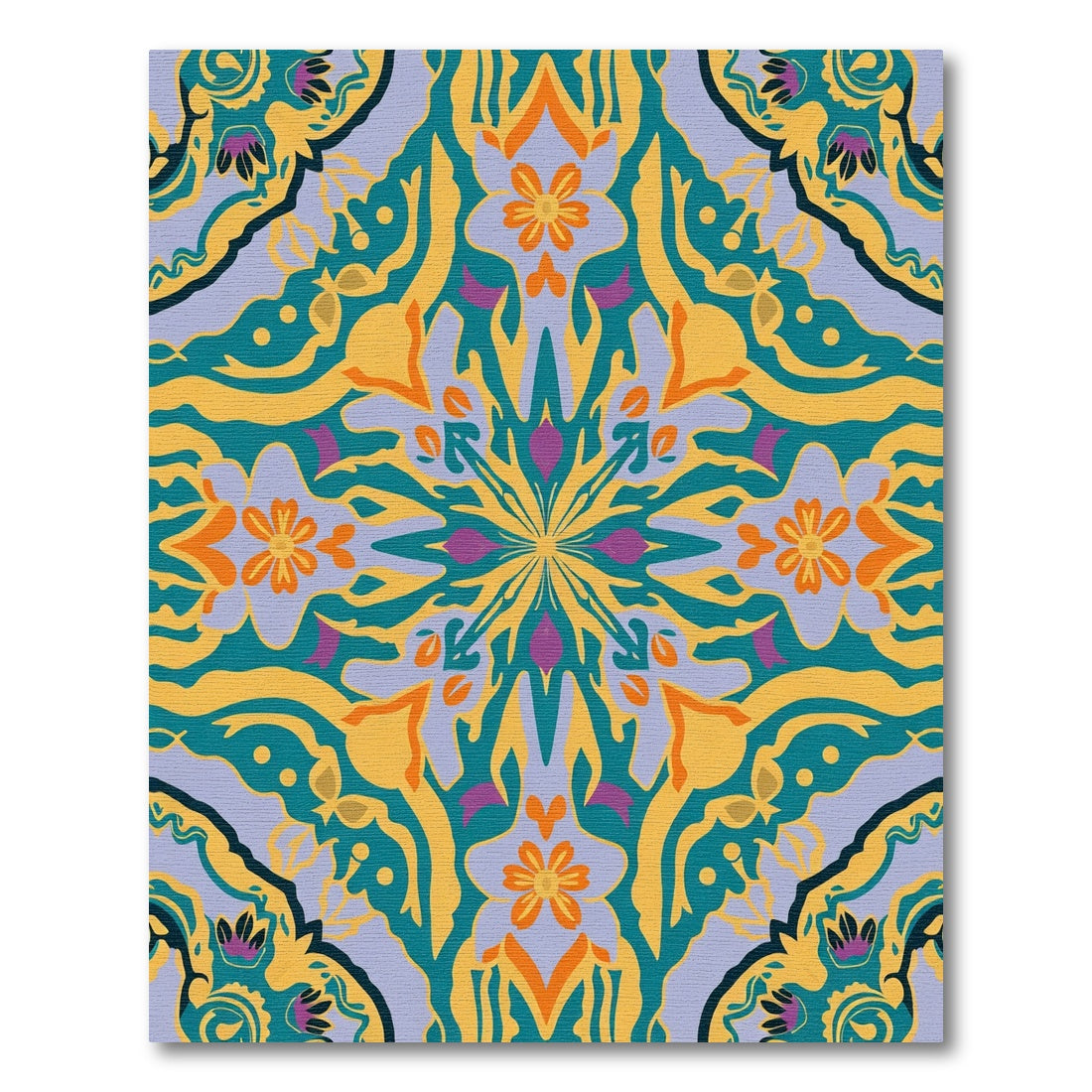 Vibrant Yellow Teal Floral Mandala Rug