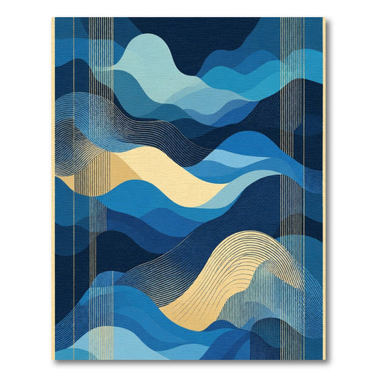 Abstract Deep Blue Golden Wave Rug