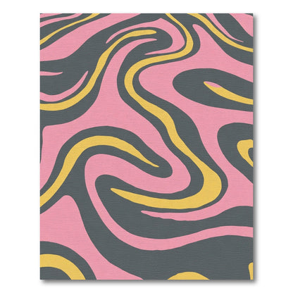 Retro Pink Yellow Swirl Composition Rug