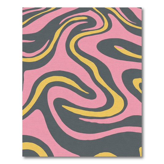 Retro Pink Yellow Swirl Composition Rug