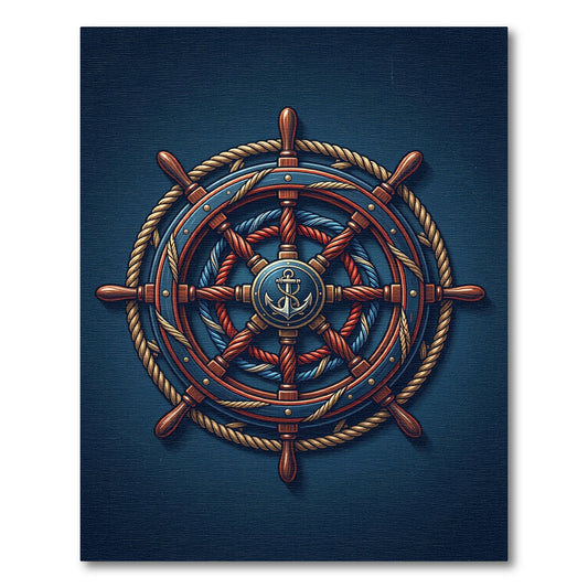 Nautical Anchor Ship Wheel Navy Rug