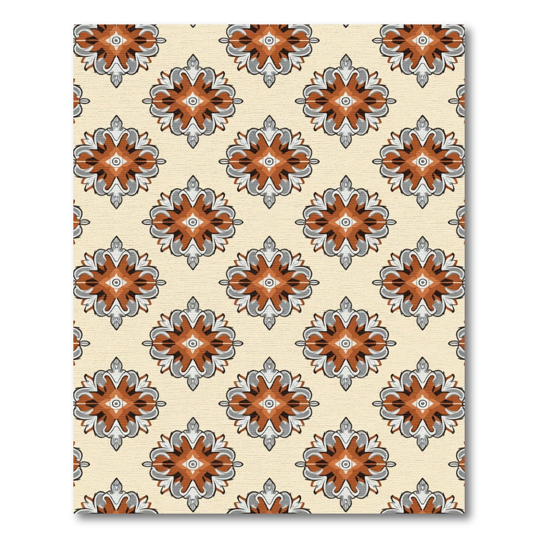 Terracotta Gray Floral Medallion Rug