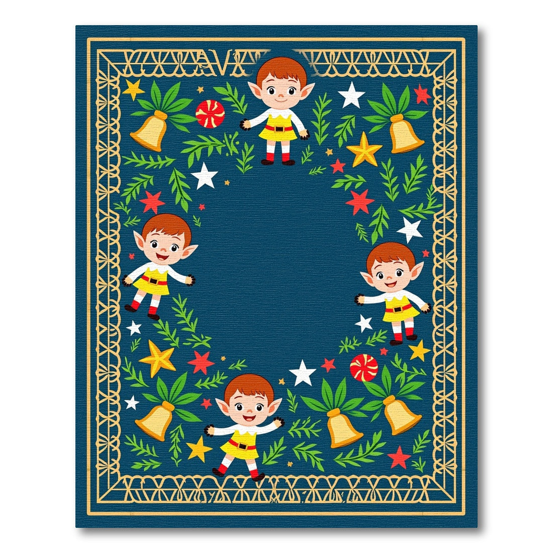 Merry Elf Christmas Border Design Rug