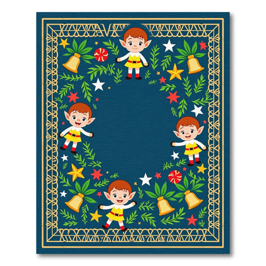 Merry Elf Christmas Border Design Rug