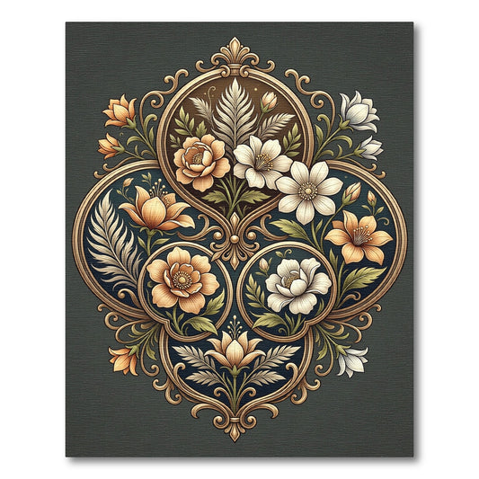 Ornate Floral Medallion Botanical Composition Rug