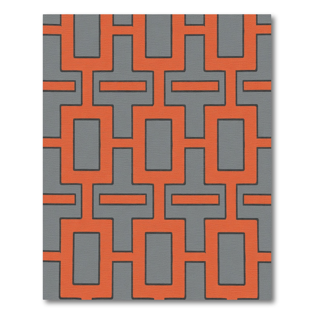 Bold Orange And Gray Geometric Grid Rug