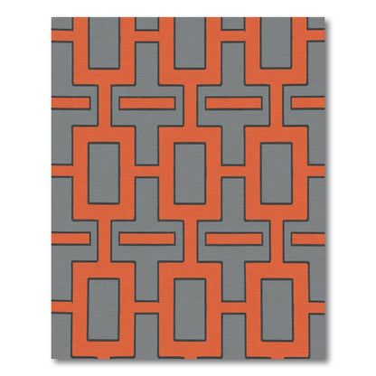 Bold Orange And Gray Geometric Grid Rug