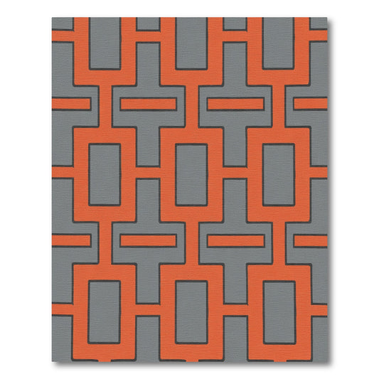 Bold Orange And Gray Geometric Grid Rug