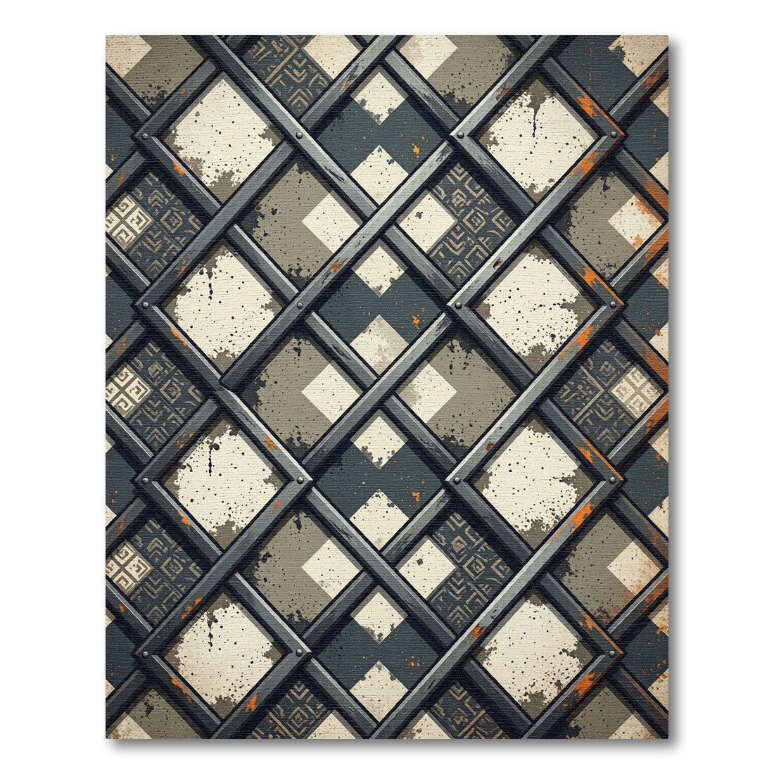 Industrial Lattice Grid Charcoal Cream Rug