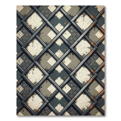 Industrial Lattice Grid Charcoal Cream Rug