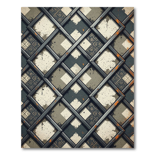Industrial Lattice Grid Charcoal Cream Rug