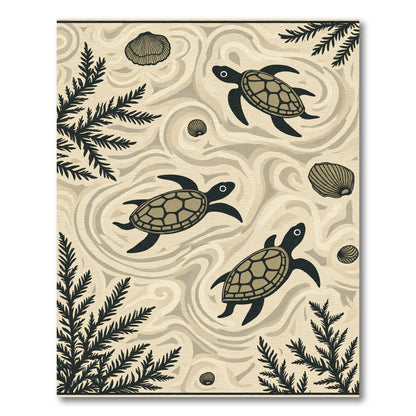 Golden Turtle Seashell Ocean Swirls Rug