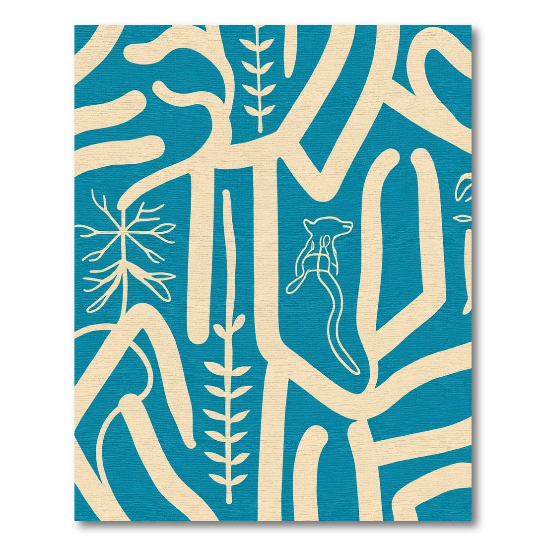 Abstract Cream Botanical Animals Rug
