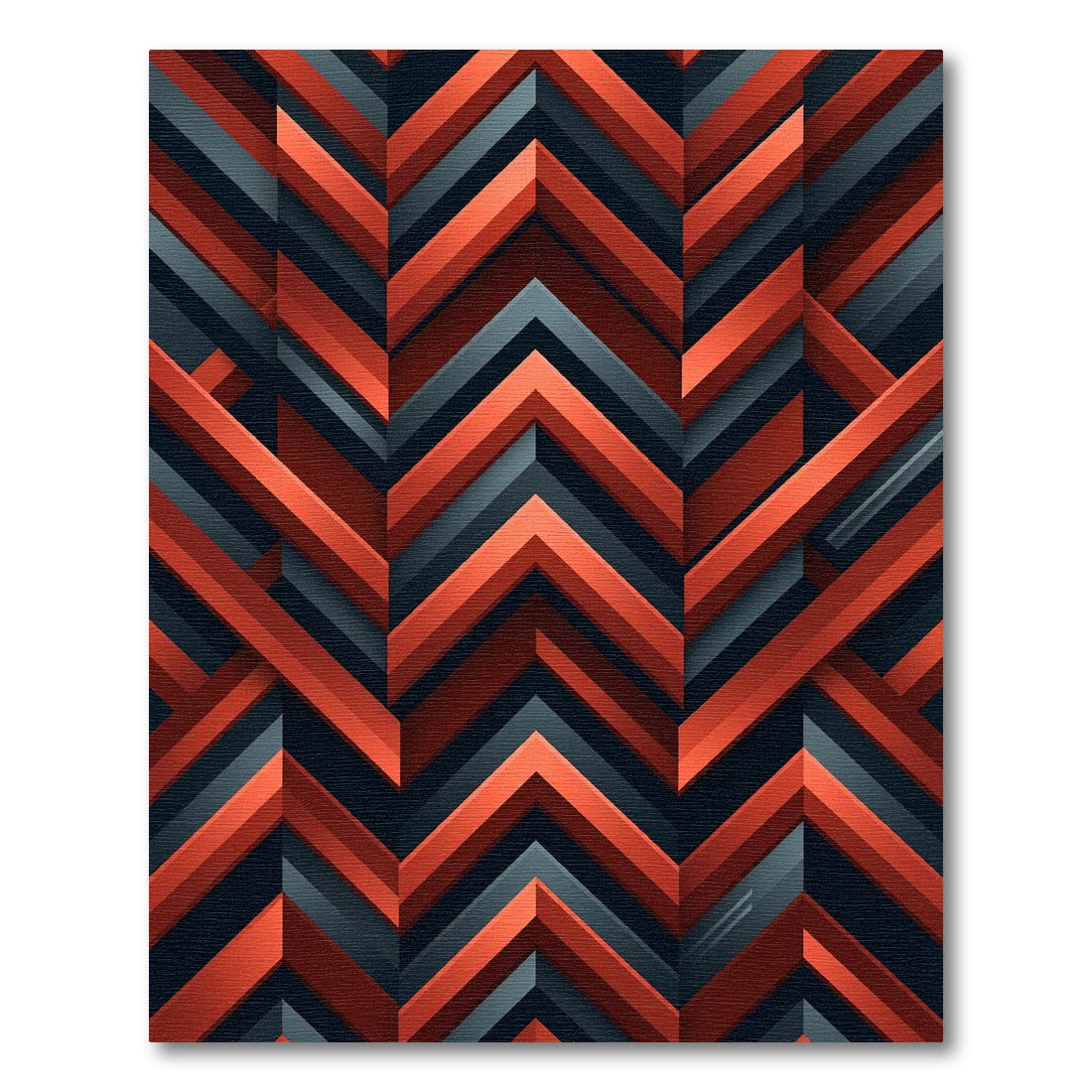 Red Teal Geometric Chevron Rug