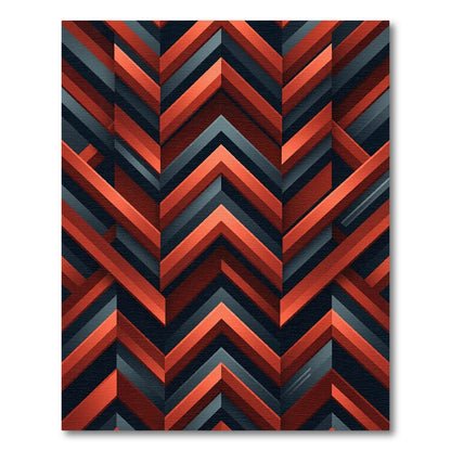 Red Teal Geometric Chevron Rug