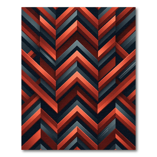 Red Teal Geometric Chevron Rug