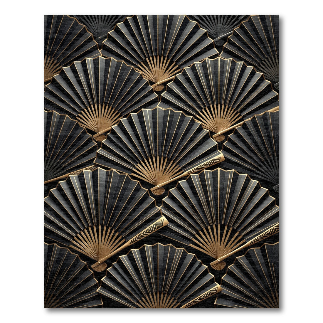Black Gold Fan Art Deco Rug