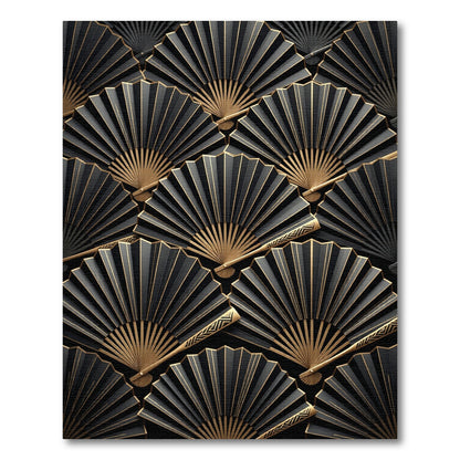 Black Gold Fan Art Deco Rug